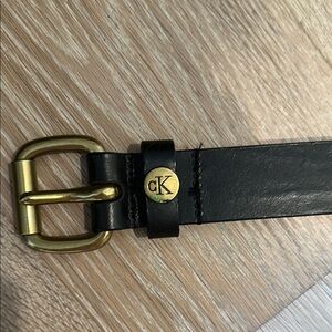 Calvin Klein Black and Gold Leather Belt with Logo
